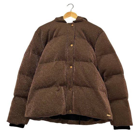 Women's Cocoa Shimmer Puffer Jacket Large - Picture 4 of 10